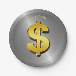 Goldenes Dollar-Sparkling-Symbol für Gebärdenes  Pappteller