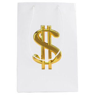 Goldenes Dollarzeichen auf weißer Geschenktasche Mittlere Geschenktüte