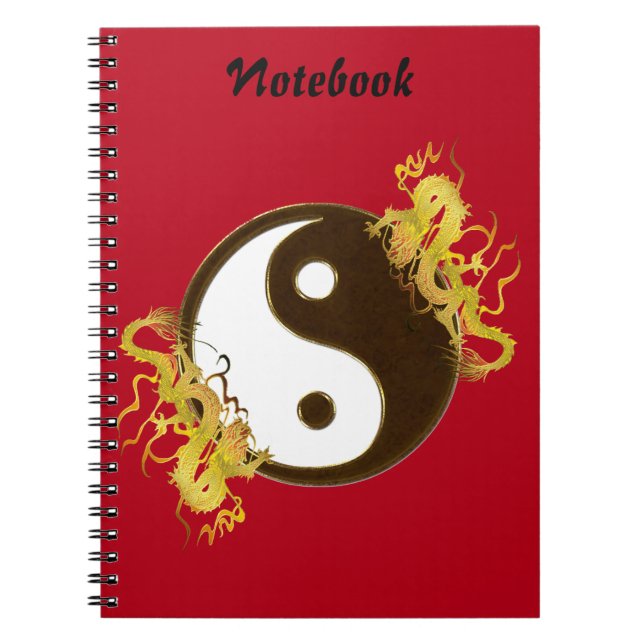 Goldenes Drache Yin Yang Notizbuch Notizblock (Vorderseite)