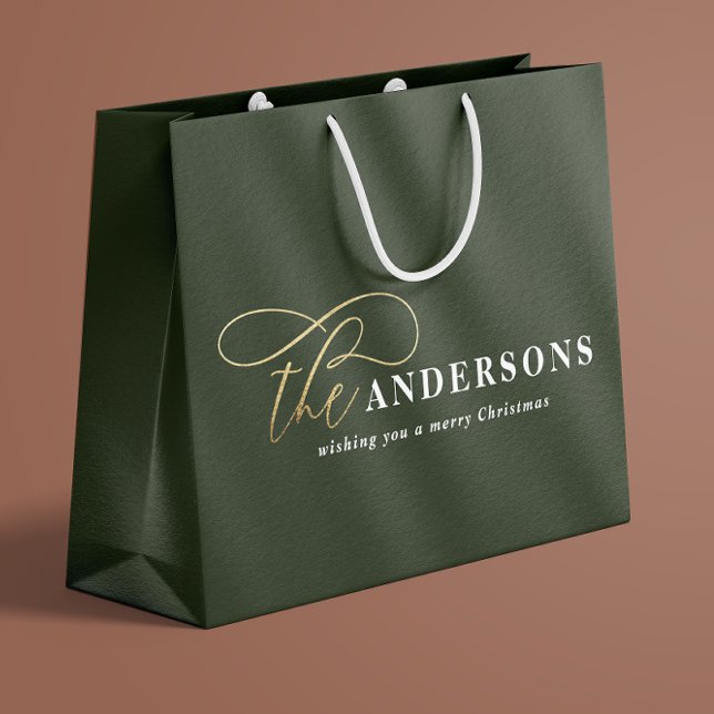 Goldenes Drehbuch Moderne minimale rustikale Weihn Große Geschenktüte (Von Creator hochgeladen)