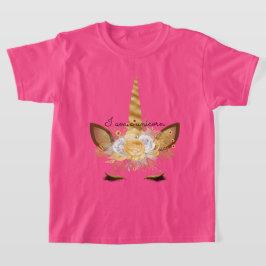 Goldenes Einhorn Blumenmuster T-Shirt