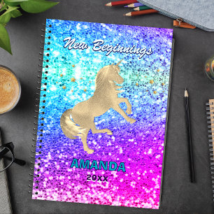 Goldenes Einhorn Glitter-Monogramm groß Neue Anfän Notizbuch