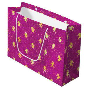Goldenes Einhorn-Sparkling-Muster auf Magenta Große Geschenktüte