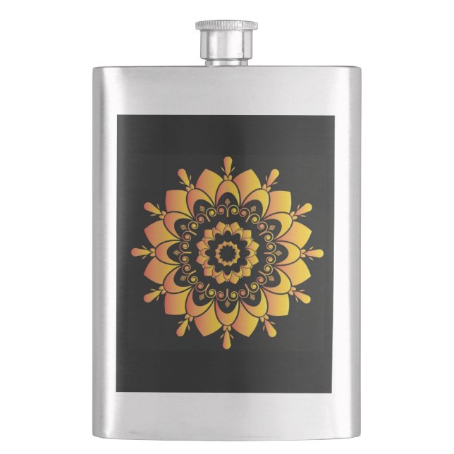 Goldenes einzigartiges Mandala-Design Flachmann (Vorderseite)