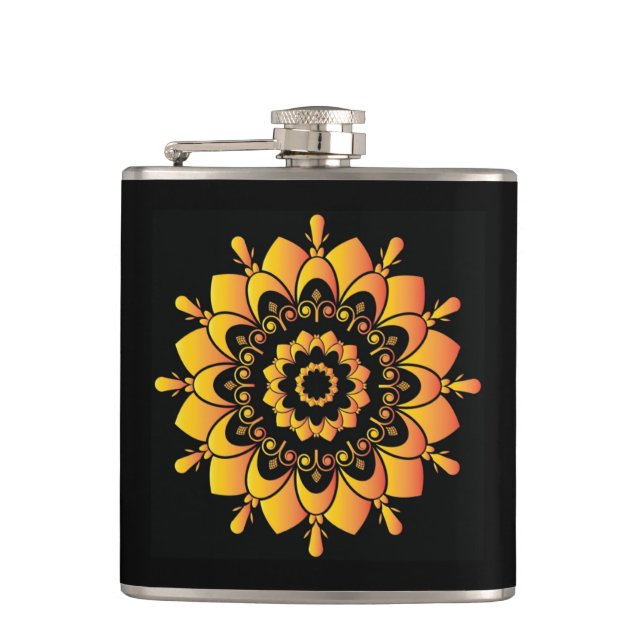 Goldenes einzigartiges Mandala-Design Flachmann (Vorderseite)