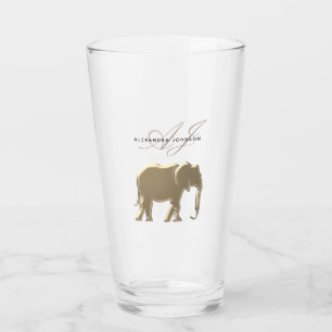 Goldenes Elefanten-Monogramm personalisiert Glas