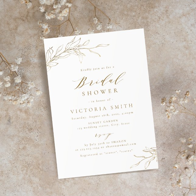 Goldenes, elegantes botanisches rustikales Brautpa Einladung (Gold simple elegant botanical rustic bridal shower invitation)