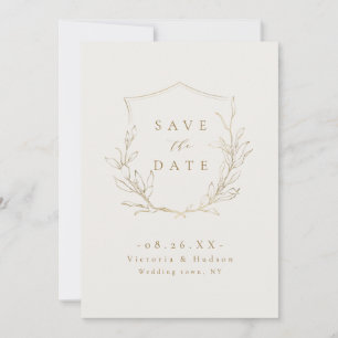 Goldenes, elegantes botanisches Wappen Hochzeit re Save The Date