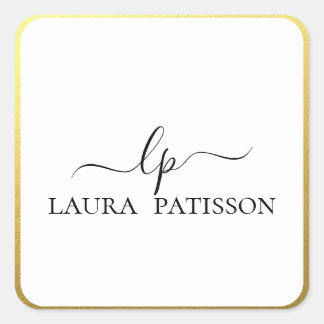 Goldenes elegantes Drehbuch mit Monogramm Quadratischer Aufkleber