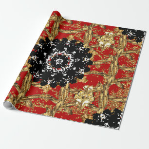 Goldenes Element auf rotem Hintergrund. Vintage Il Geschenkpapier