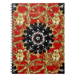 Goldenes Element auf rotem Hintergrund. Vintage-Il Notizblock
