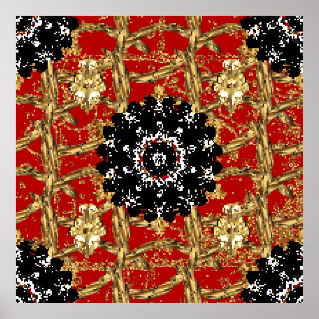 Goldenes Element auf rotem Hintergrund. Vintage Il Poster (Vorne)