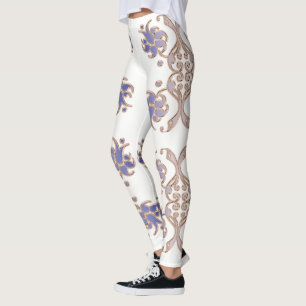 goldenes Element des Blumendamastes Leggings