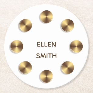 Goldenes Element. Name Runder Pappuntersetzer