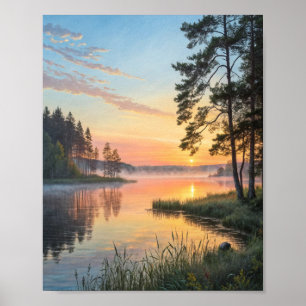 Goldenes Erwachen: Ein nebliger Morgen Sonnenaufga Poster