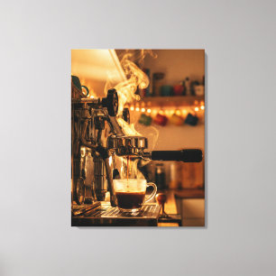 Goldenes Espresso-Ritual – Warme Kaffee-Kunst Leinwanddruck