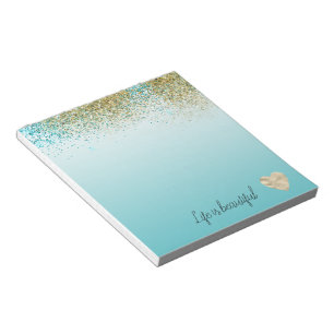 Goldenes falsches Glitter Aqua Ombre Herz   Notizblock