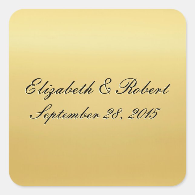 Goldenes farbiges Hochzeitsstil-Siegel Quadratischer Aufkleber (Vorderseite)