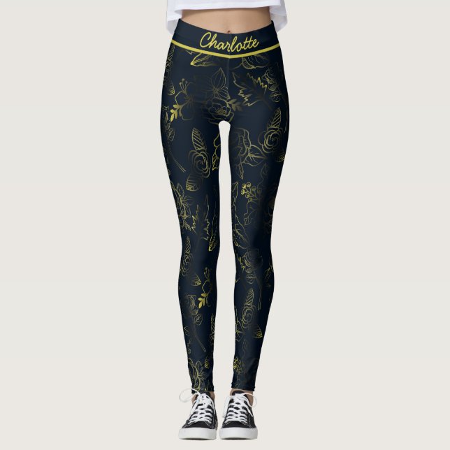 Goldenes Farbverlaufsmuster personalisierter Name Leggings (Vorderseite)