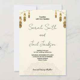 Goldenes Feather und Art Beige Hochzeit Einladunge Einladung