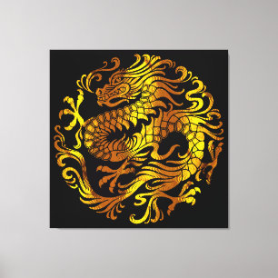 Goldenes Feuer: Ein Drache als Gravur Leinwanddruck