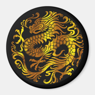Goldenes Feuer: Ein Drache als Gravur Magnet