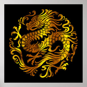 Goldenes Feuer: Eine Drachen Gravur Poster
