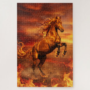 Goldenes Feuerpferd – Kraftvolles Fantasy-Puzzle Puzzle