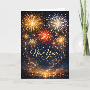 Goldenes Feuerwerk Nachthimmel Neujahr Feiertagskarte