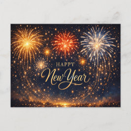 Goldenes Feuerwerk Neujahrsnacht Himmel Feiertagspostkarte