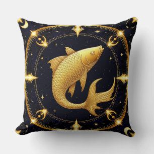Goldenes Fische-Sternzeichen-Symbol umgeben von St Kissen