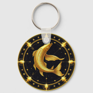 Goldenes Fische-Sternzeichen-Symbol umgeben von St Schlüsselanhänger