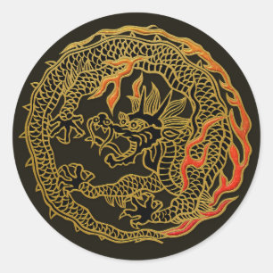 Goldenes Flammen-Drachen-Emblem Runder Aufkleber