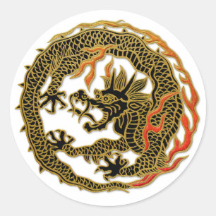 Goldenes Flammen-Drachen-Emblem Runder Aufkleber
