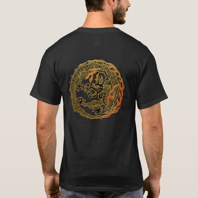 Goldenes Flammen-Drachen-Emblem T-Shirt (Rückseite)