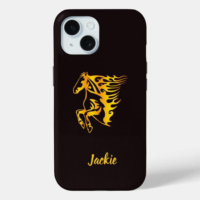 Goldenes Flammenpferd mit individuelle Name Case-Mate iPhone Hülle (Rückseite)