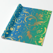 Goldenes Floral auf grünem und blauem Farbverlauf-