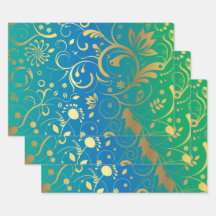 Goldenes Floral auf grünem und blauem Farbverlauf-