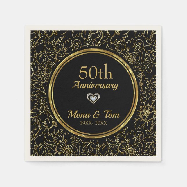 Goldenes Floral Damask Muster Serviette (Vorderseite)