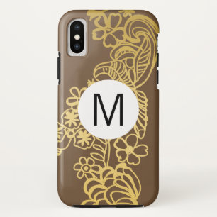 goldenes florales braunes Muster Monogramm Case-Mate iPhone Hülle