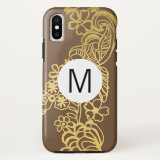 goldenes florales braunes Muster Monogramm Case-Mate iPhone Hülle