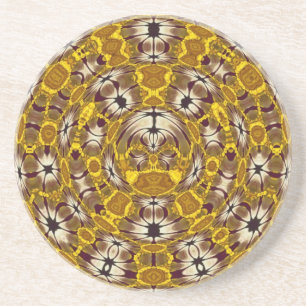 Goldenes florales Mandala-Boho-Muster Sandstein Untersetzer