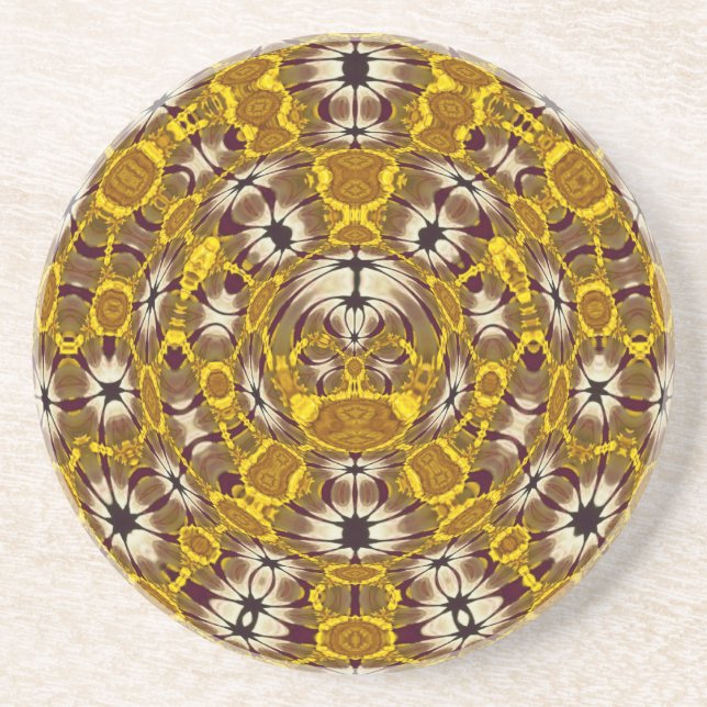 Goldenes florales Mandala-Boho-Muster Sandstein Untersetzer (Vorne)