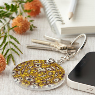 Goldenes florales Mandala-Boho-Muster Schlüsselanhänger