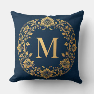🌸 Goldenes florales Monogramm M Elegante Wohndeko Kissen