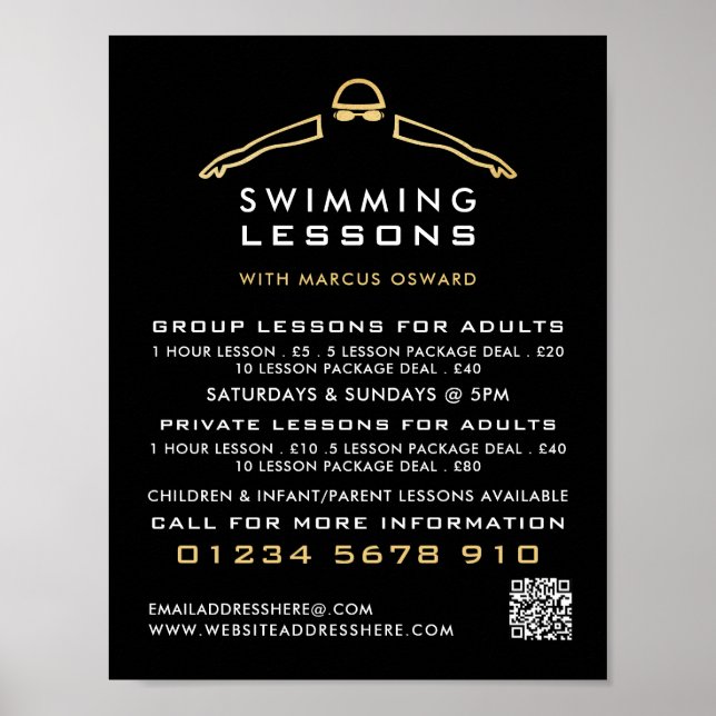 Goldenes Foil-Schwimmer-Symbol, Swimming Lesson-We Poster (Vorne)