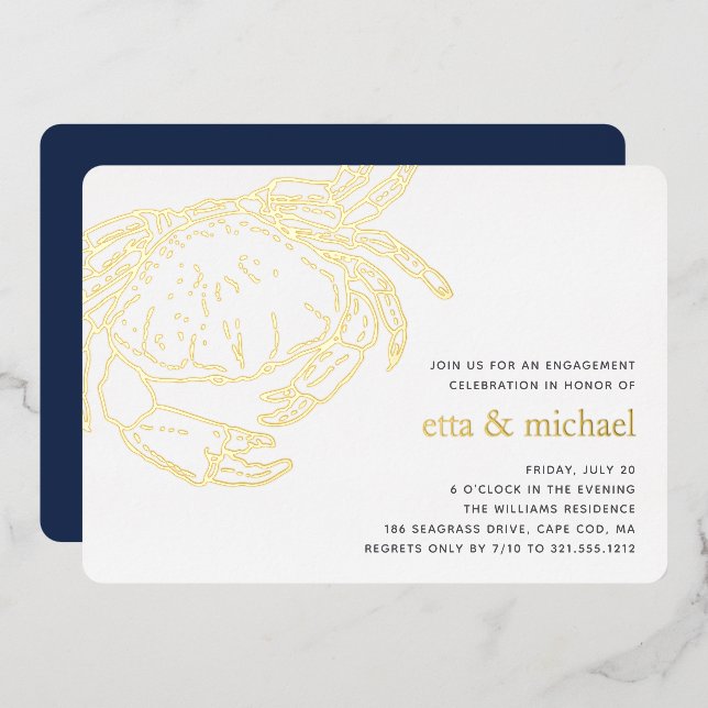 Goldenes Foil Sommerkrabbenfest Party Folieneinladung (Vorderseite/Rückseite)