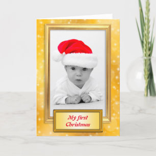 Goldenes Foto Rahmen vertikal I + Ihr Foto & Text Feiertagskarte