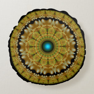 Goldenes Fraktal leuchtendes Ornament Mandala Rundes Kissen