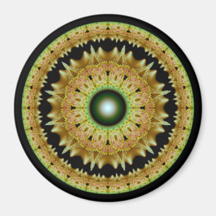Goldenes fraktales rundes Mandala Magnet